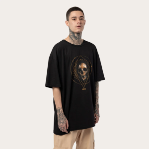 CAMISETA MCD OVERSIZED CAVEIRA DOURADA PRETO MANGA CURTA